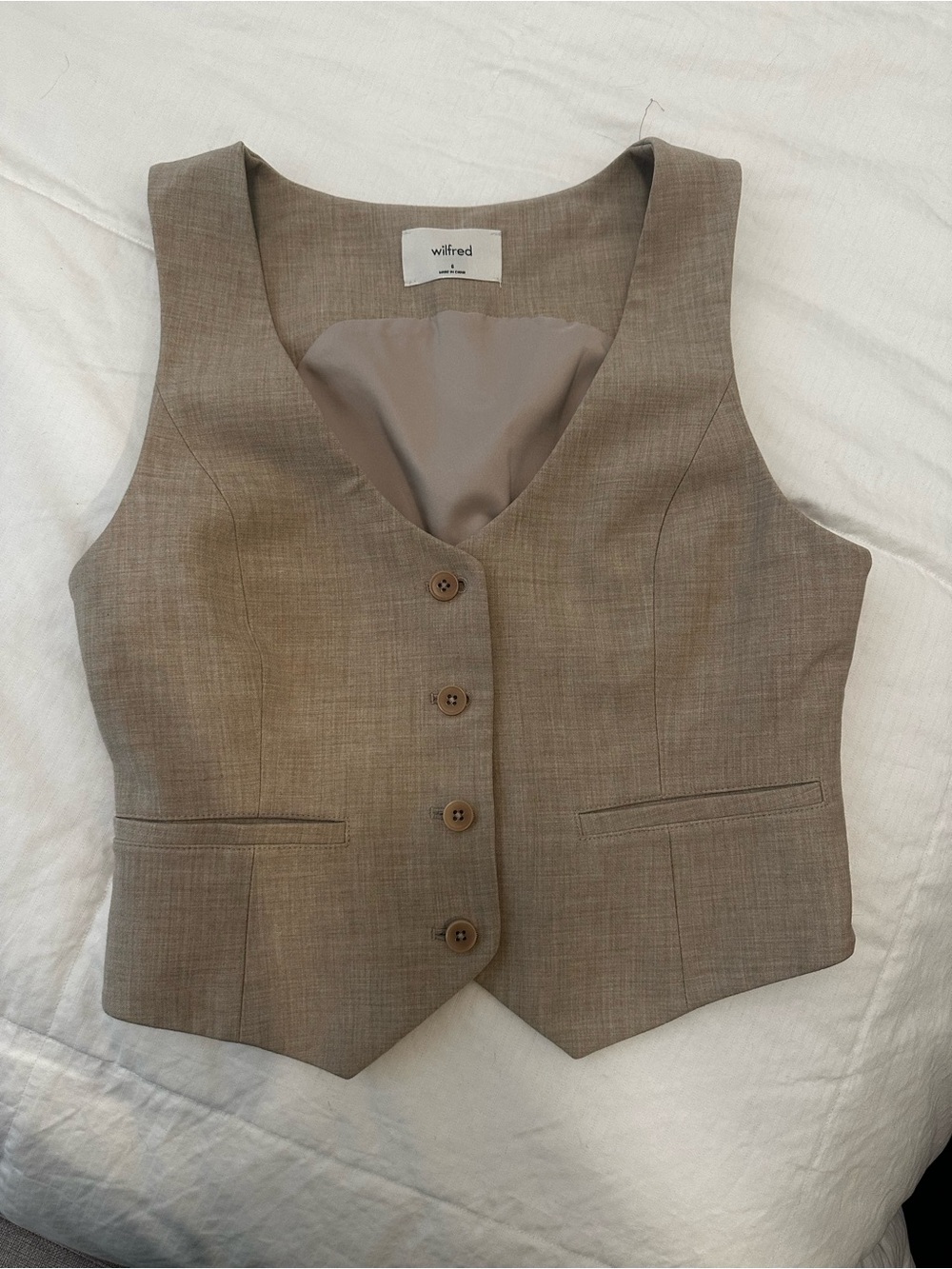 Aritzia Wilfred Taupe Button-Front Vest